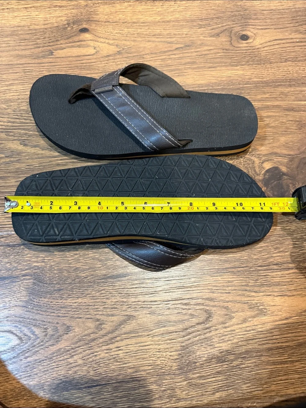 Men's Black Flip Flops with Brown Straps